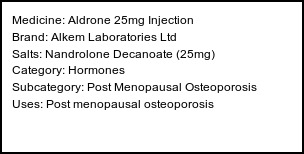 Information about Aldrone 25mg Injection (Brand: Alkem Laboratories Ltd) - Uses: Post menopausal osteoporosis