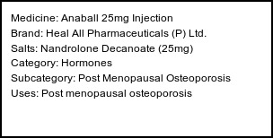Information about Anaball 25mg Injection (Brand: Heal All Pharmaceuticals (P) Ltd.) - Uses: Post menopausal osteoporosis