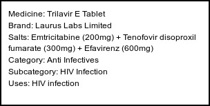 Information about Trilavir E Tablet (Brand: Laurus Labs Limited) - Uses: HIV infection