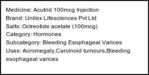 Information about Acutrid 100mcg Injection (Brand: Unilex Lifesciences Pvt Ltd) - Uses: Acromegaly,Carcinoid tumours,Bleeding esophageal varices