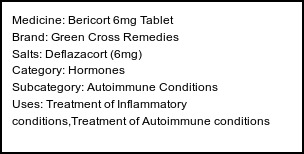 Information about Bericort 6mg Tablet (Brand: Green Cross Remedies) - Uses: Treatment of Inflammatory conditions,Treatment of Autoimmune conditions