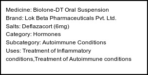 Information about Biolone-DT Oral Suspension (Brand: Lok Beta Pharmaceuticals Pvt. Ltd.) - Uses: Treatment of Inflammatory conditions,Treatment of Autoimmune conditions