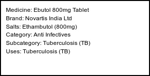 Information about Ebutol 800mg Tablet (Brand: Novartis India Ltd) - Uses: Tuberculosis (TB)