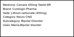 Information about Carcare 450mg Tablet SR (Brand: Curelogic Pharma) - Uses: Mania,Bipolar disorder