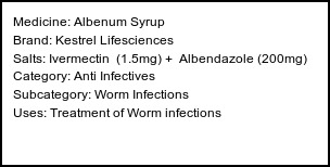 Information about Albenum Syrup (Brand: Kestrel Lifesciences) - Uses: Treatment of Worm infections