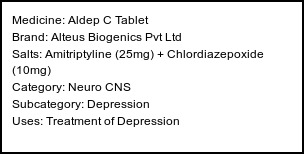 Information about Aldep C Tablet (Brand: Alteus Biogenics Pvt Ltd) - Uses: Treatment of Depression