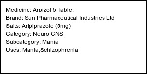 Information about Arpizol 5 Tablet (Brand: Sun Pharmaceutical Industries Ltd) - Uses: Mania,Schizophrenia