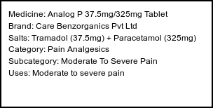Information about Analog P 37.5mg/325mg Tablet (Brand: Care Benzorganics Pvt Ltd) - Uses: Moderate to severe pain