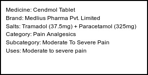 Information about Cendmol Tablet (Brand: Medlius Pharma Pvt. Limited) - Uses: Moderate to severe pain
