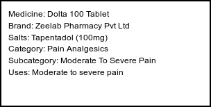 Information about Dolta 100 Tablet (Brand: Zeelab Pharmacy Pvt Ltd) - Uses: Moderate to severe pain