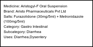 Information about Aristogyl-F Oral Suspension (Brand: Aristo Pharmaceuticals Pvt Ltd) - Uses: Diarrhea,Dysentery