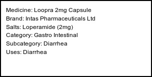 Information about Loopra 2mg Capsule (Brand: Intas Pharmaceuticals Ltd) - Uses: Diarrhea