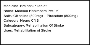 Information about Braincit-P Tablet (Brand: Medsea Healthcare Pvt Ltd) - Uses: Rehabilitation of Stroke
