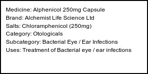 Information about Alphenicol 250mg Capsule (Brand: Alchemist Life Science Ltd) - Uses: Treatment of Bacterial eye / ear infections
