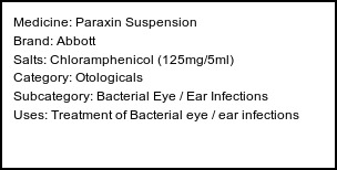 Information about Paraxin Suspension (Brand: Abbott) - Uses: Treatment of Bacterial eye / ear infections