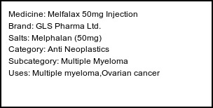 Information about Melfalax 50mg Injection (Brand: GLS Pharma Ltd.) - Uses: Multiple myeloma,Ovarian cancer