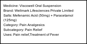 Information about Viscowell Oral Suspension (Brand: Wellmark Lifesciences Private Limited) - Uses: Pain relief,Treatment of Fever