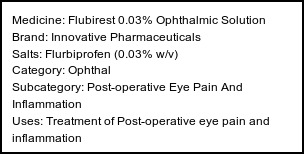 Information about Flubirest 0.03% Ophthalmic Solution (Brand: Innovative Pharmaceuticals) - Uses: Treatment of Post-operative eye pain and inflammation