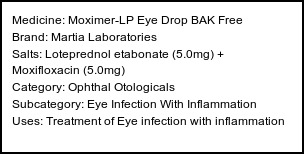 Information about Moximer-LP Eye Drop BAK Free (Brand: Martia Laboratories) - Uses: Treatment of Eye infection with inflammation