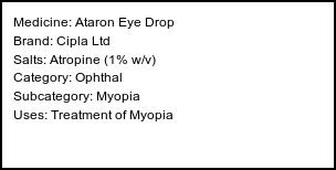 Information about Ataron Eye Drop (Brand: Cipla Ltd) - Uses: Treatment of Myopia