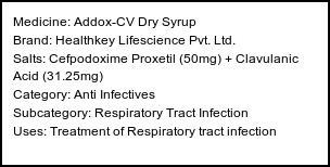 Information about Addox-CV Dry Syrup (Brand: Healthkey Lifescience Pvt. Ltd.) - Uses: Treatment of Respiratory tract infection