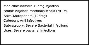 Information about Admero 125mg Injection (Brand: Adjener Pharmaceuticals Pvt Ltd) - Uses: Severe bacterial infections