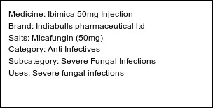 Information about Ibimica 50mg Injection (Brand: Indiabulls pharmaceutical ltd) - Uses: Severe fungal infections