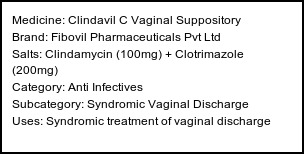 Information about Clindavil C Vaginal Suppository (Brand: Fibovil Pharmaceuticals Pvt Ltd) - Uses: Syndromic treatment of vaginal discharge