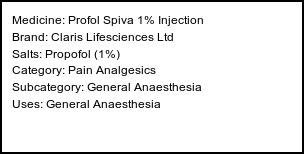 Information about Profol Spiva 1% Injection (Brand: Claris Lifesciences Ltd) - Uses: General Anaesthesia
